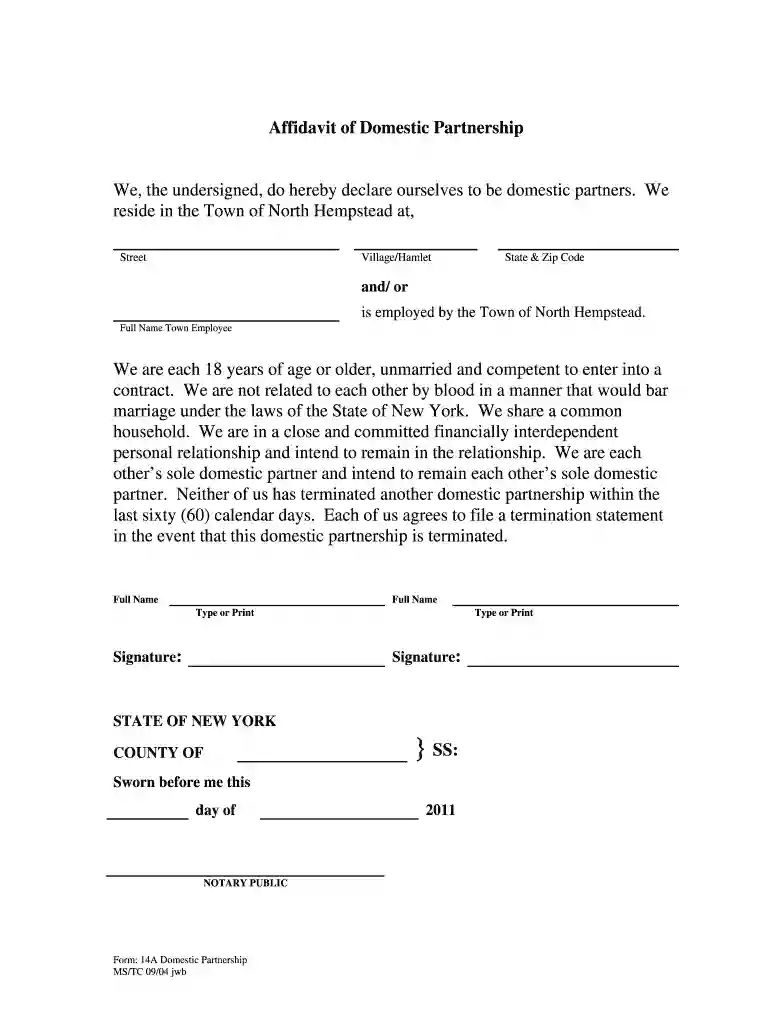 domestic partner affidavit Preview on Page 1