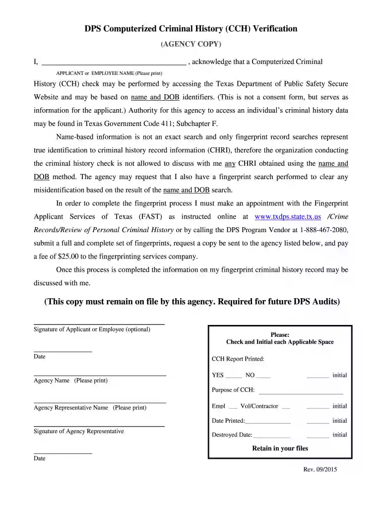 dps computerized criminal history cch verification form 2024 Preview on Page 1