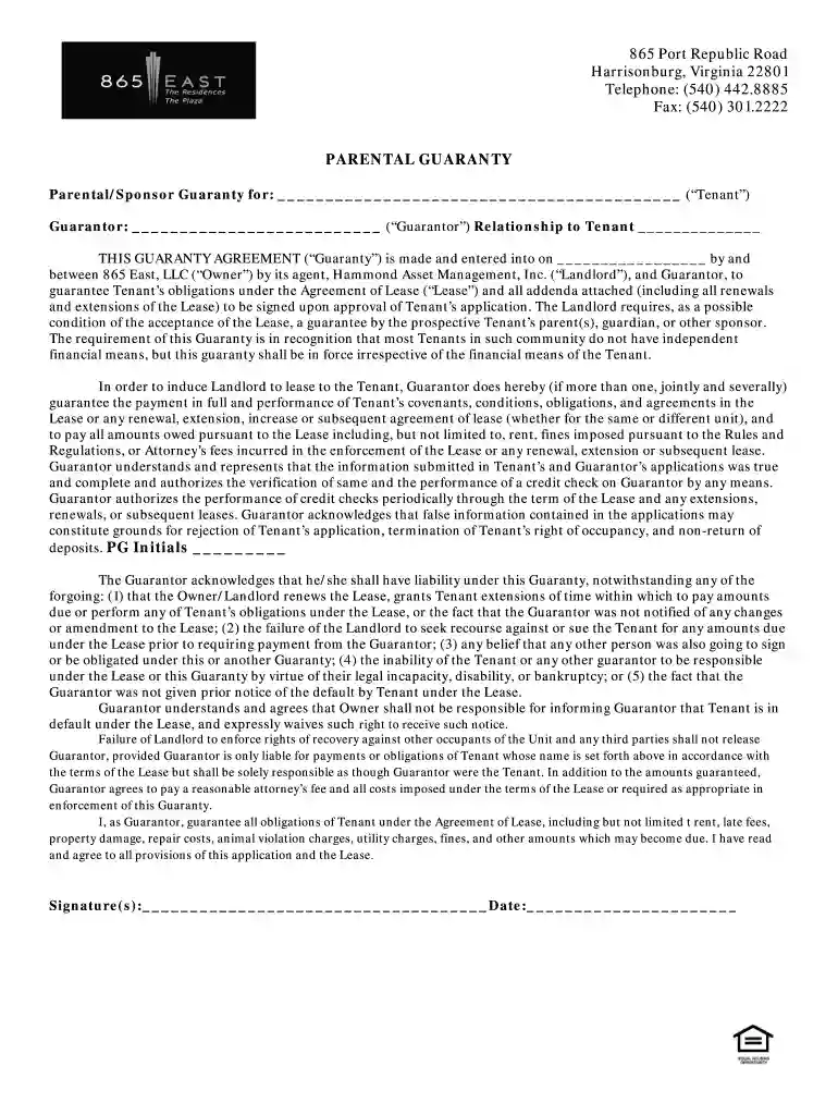 guarantor application Preview on Page 1