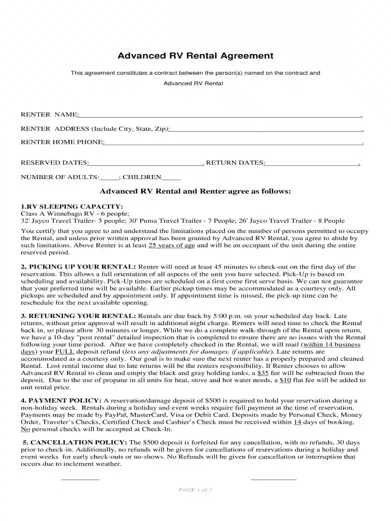 rv rental agreement Preview on Page 1