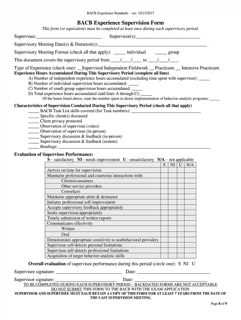 bacb monthly verification form Preview on Page 1