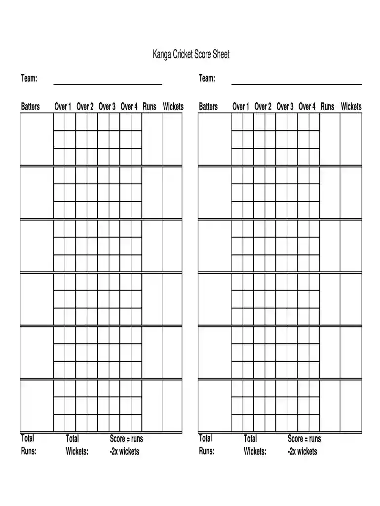 kanga cricket score sheet Preview on Page 1
