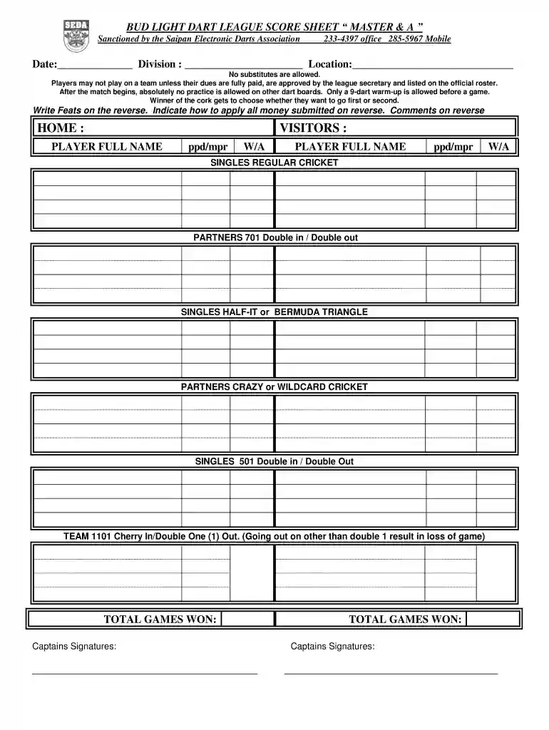dart league score sheets download Preview on Page 1