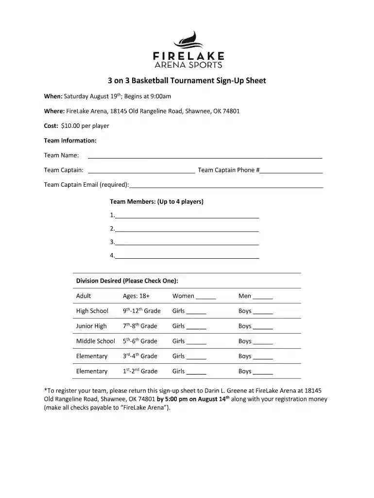 3 on 3 basketball tournament sign up sheet template Preview on Page 1