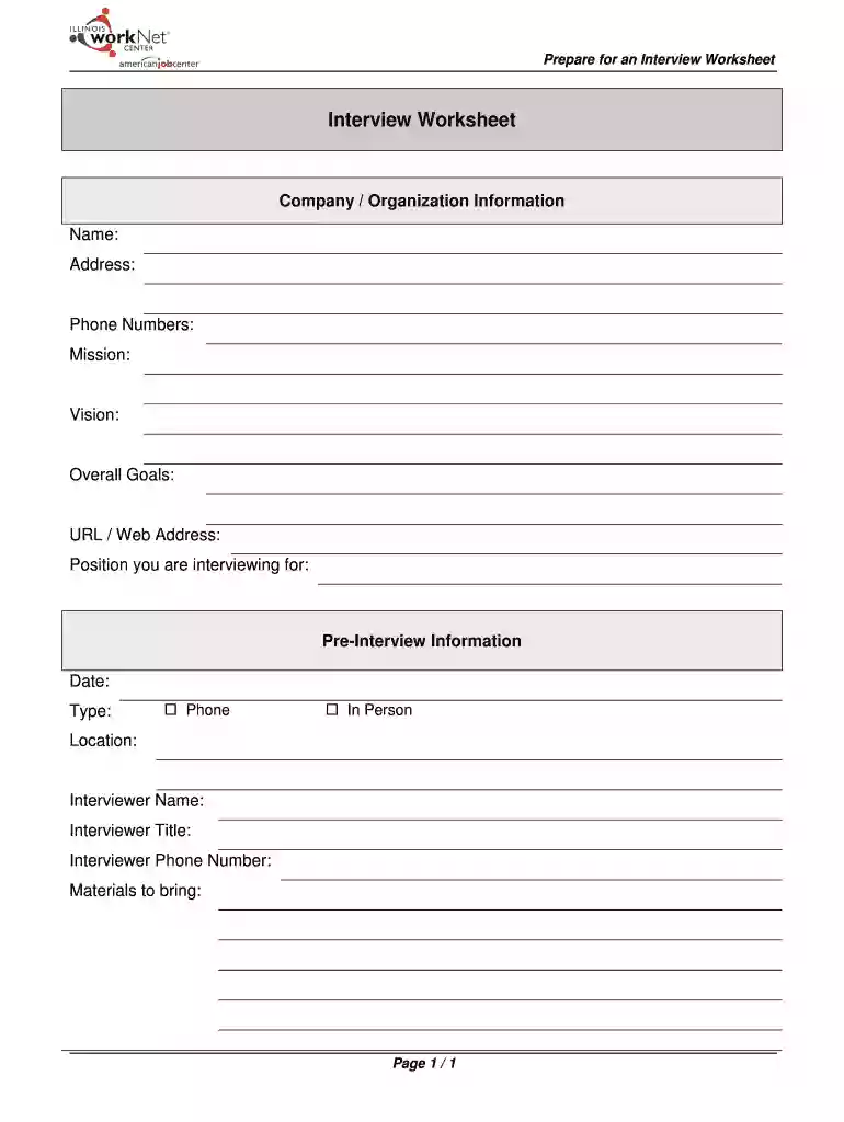 interview worksheet for employers Preview on Page 1