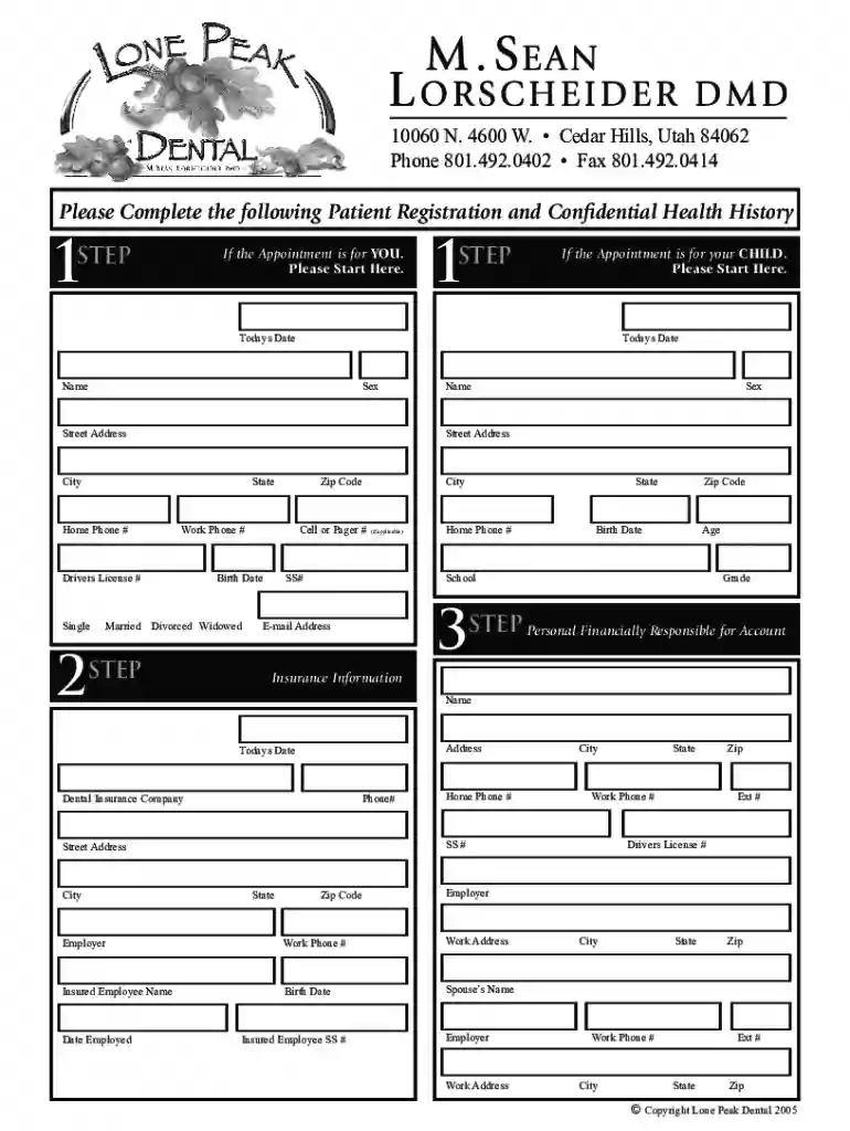 Download New Patient Form (pdf) - Lone Peak Dental Preview on Page 1