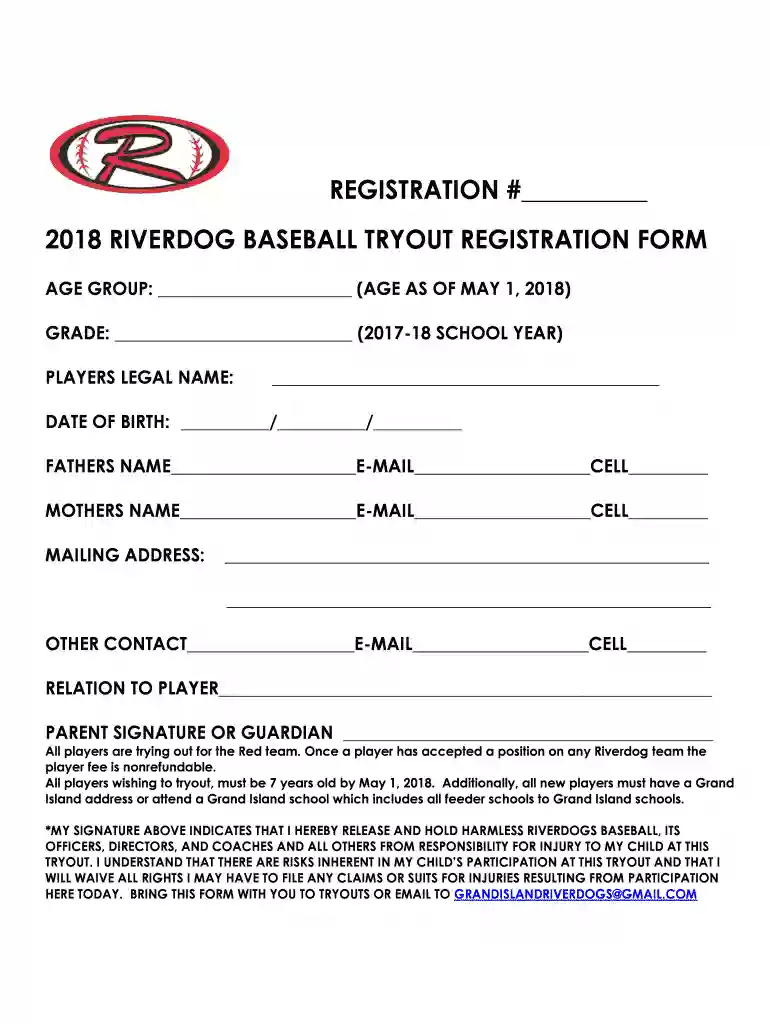 baseball tryout registration form Preview on Page 1