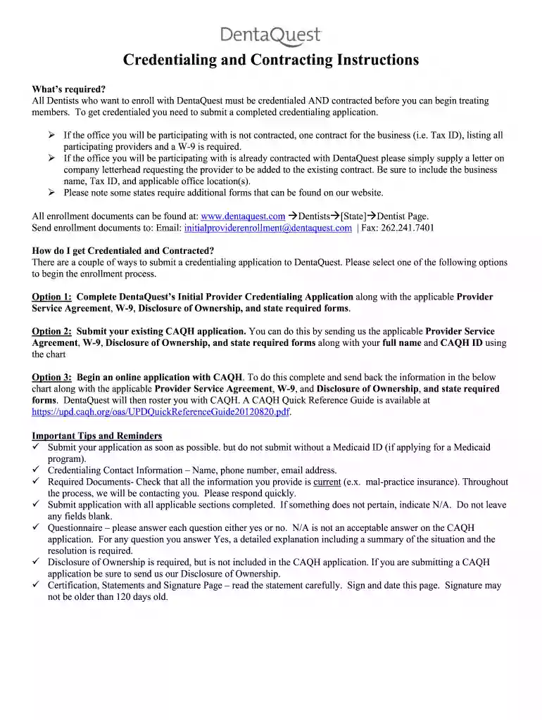 dentaquest credentialing application Preview on Page 1