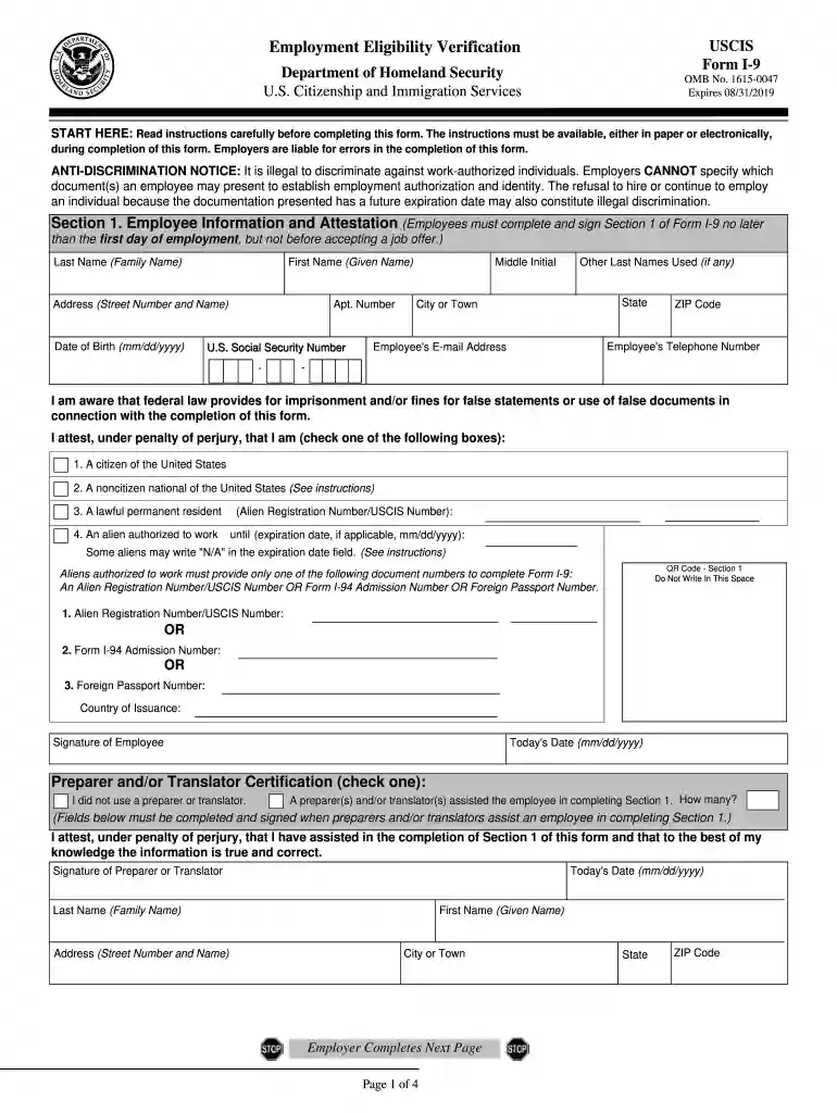 i 9 form 2019 pdf Preview on Page 1