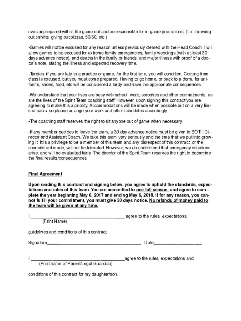 dance team contract template Preview on Page 1