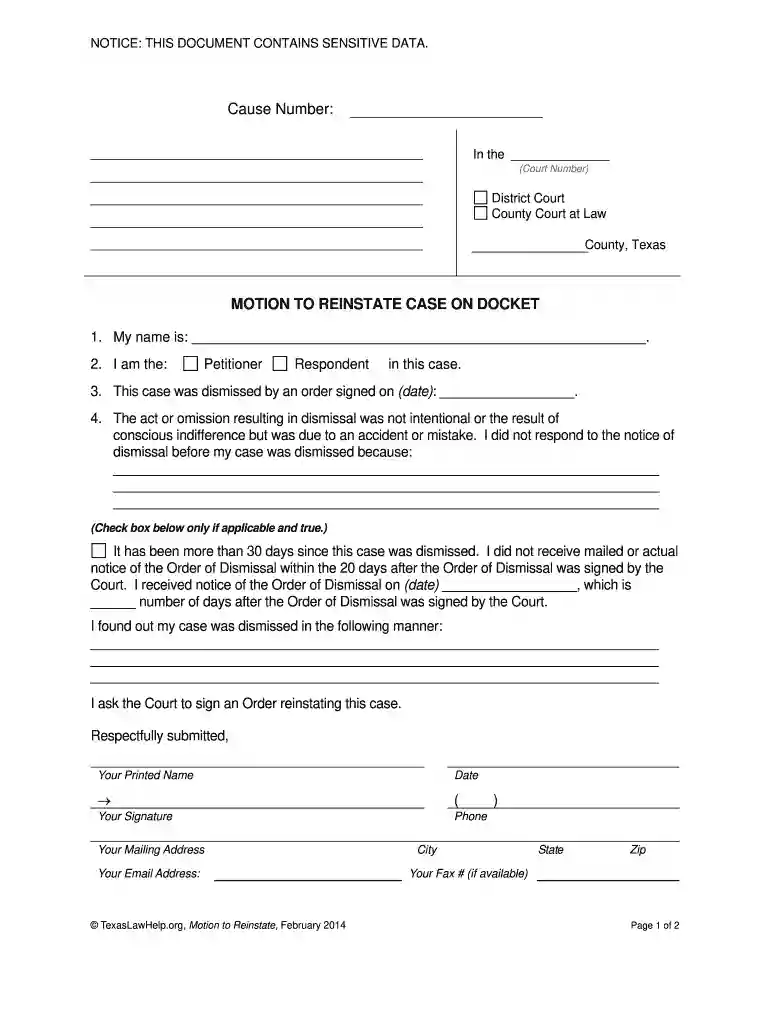 motion to reinstate texas Preview on Page 1