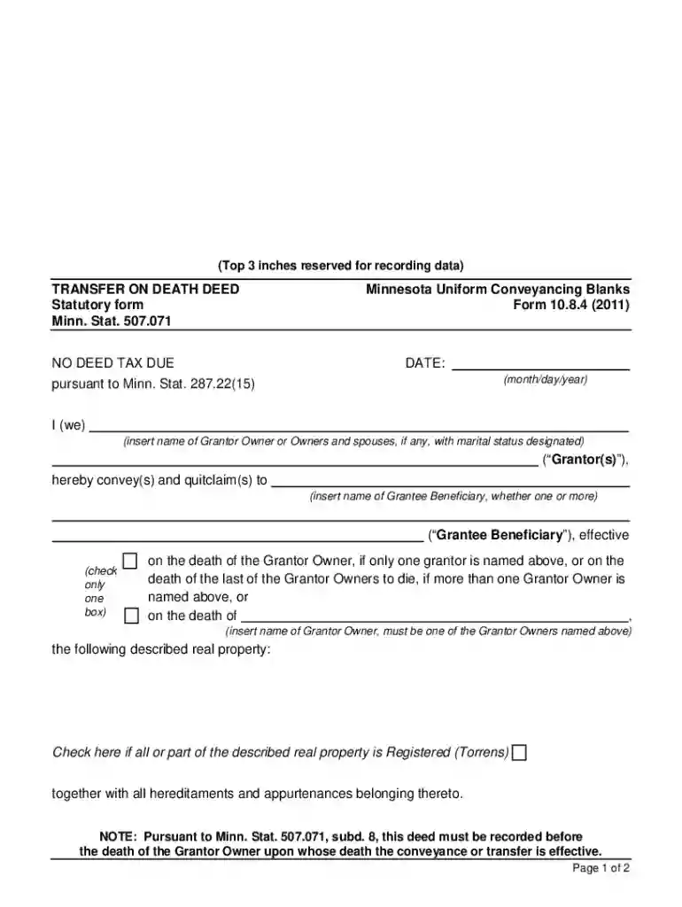 transfer on death deed mn pdf Preview on Page 1