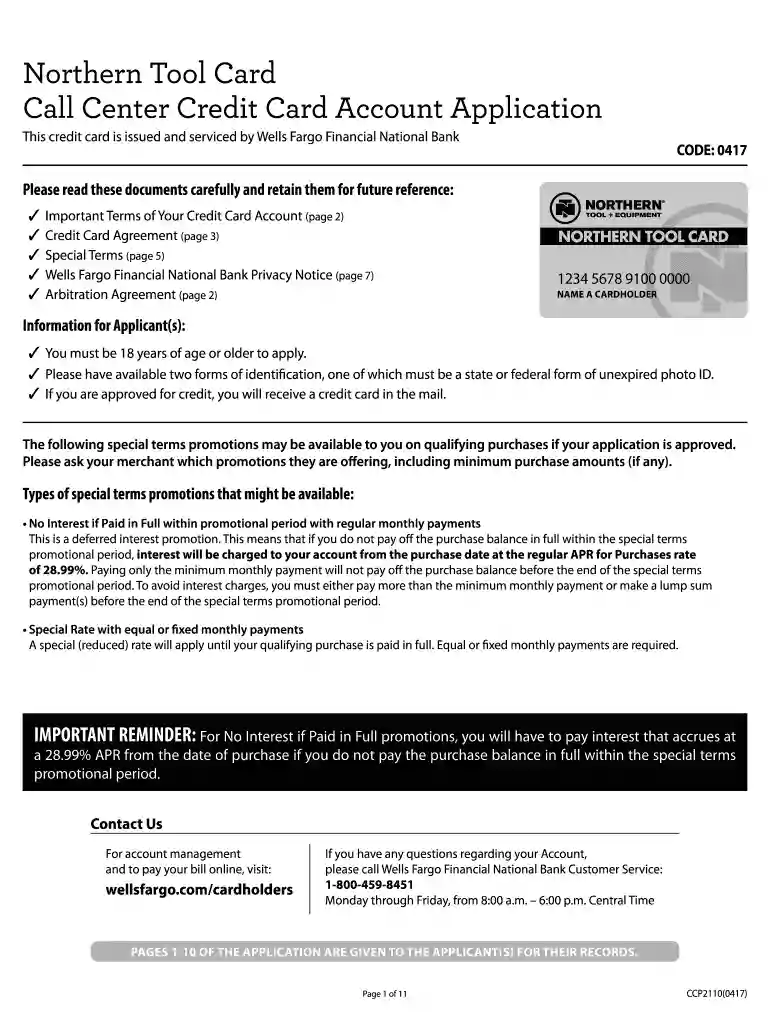 northern tool credit card Preview on Page 1