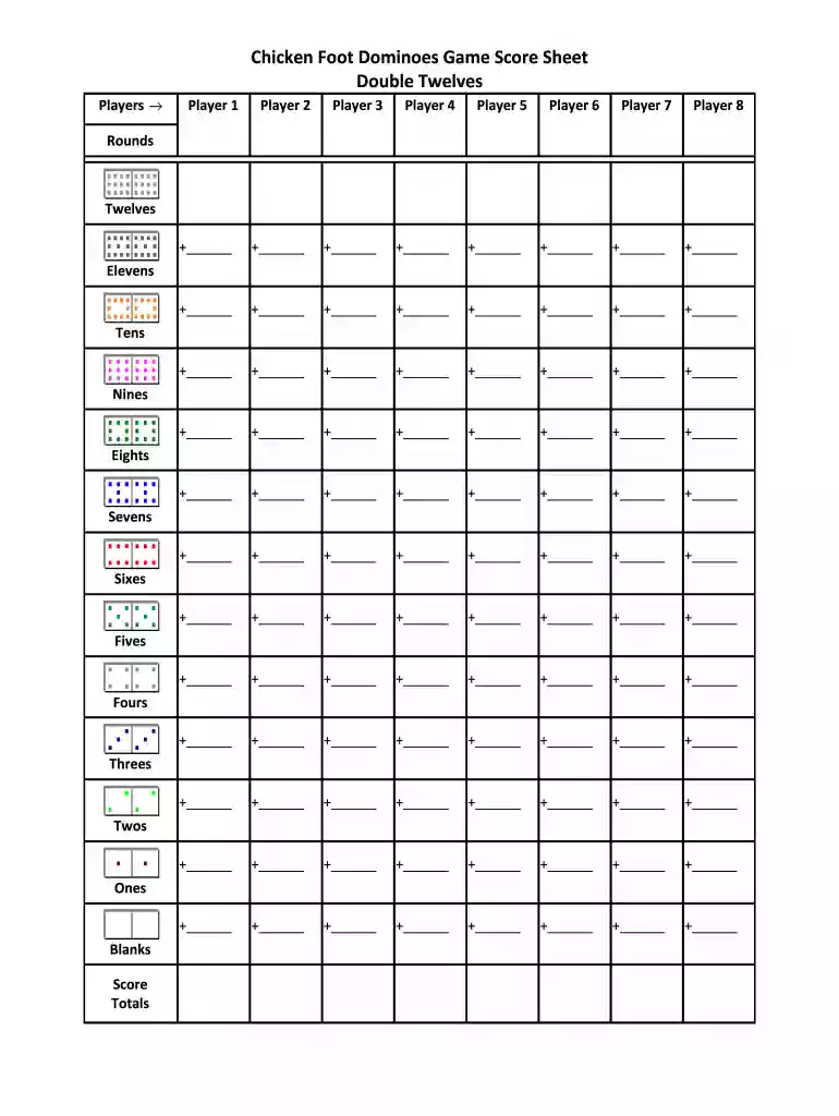 chicken foot score sheet Preview on Page 1