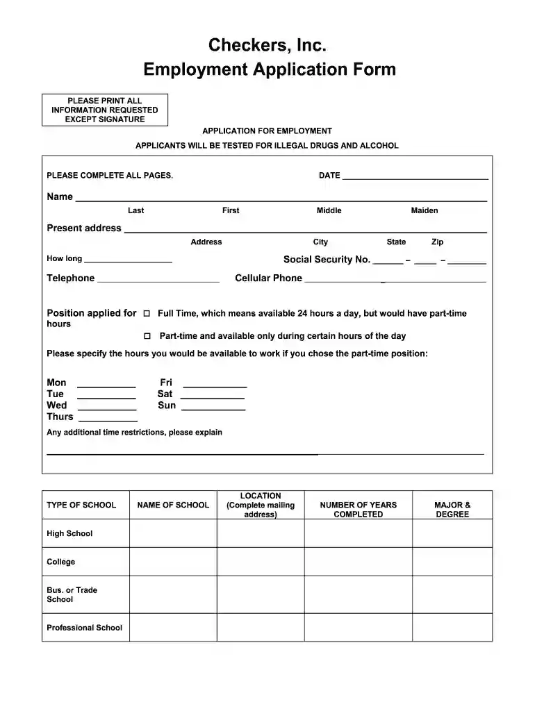 checkers job application online Preview on Page 1