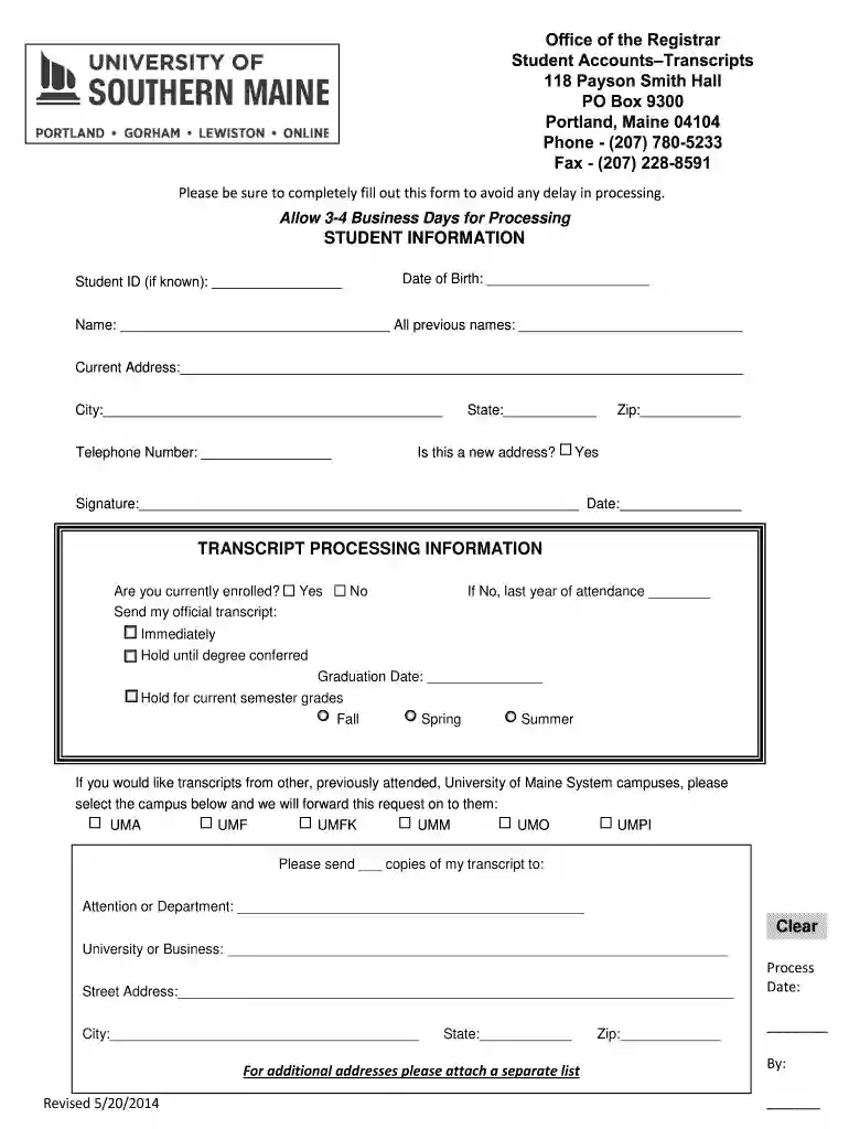 usm transcript request Preview on Page 1