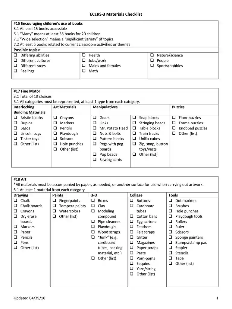 ecers checklist Preview on Page 1