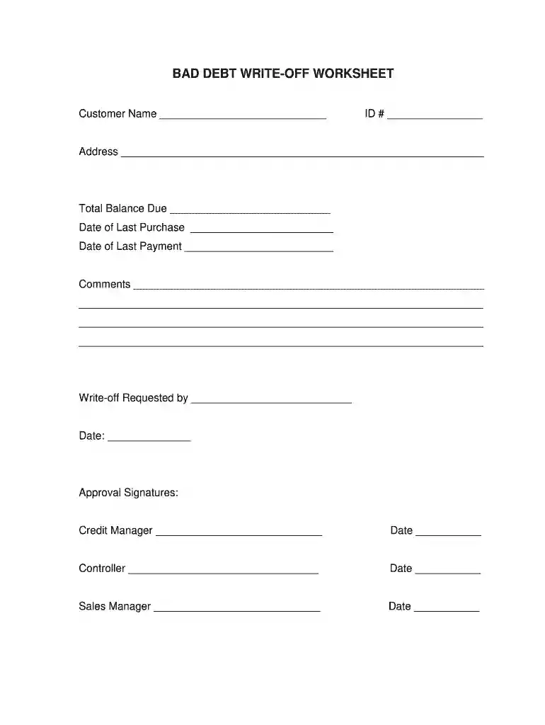 bad debt write off approval letter format Preview on Page 1