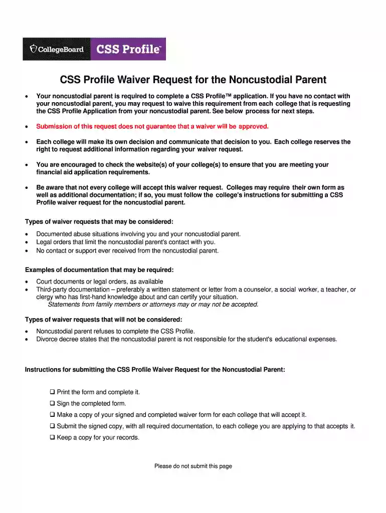 non custodial parent form Preview on Page 1