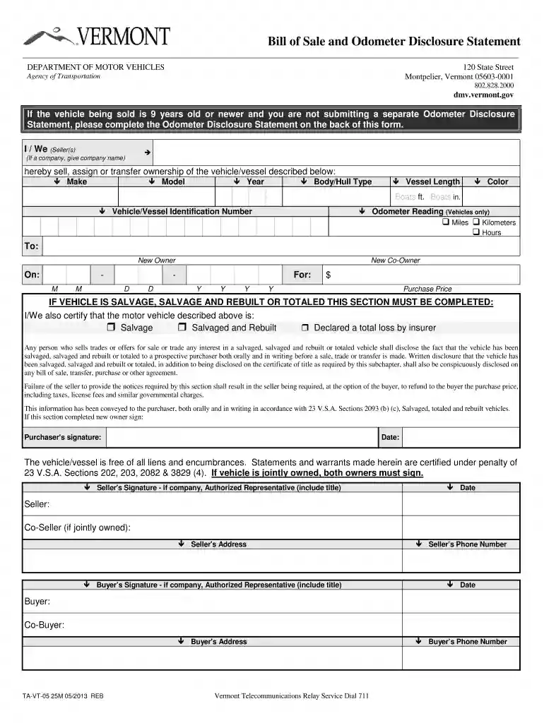 vermont dmv bill of sale Preview on Page 1