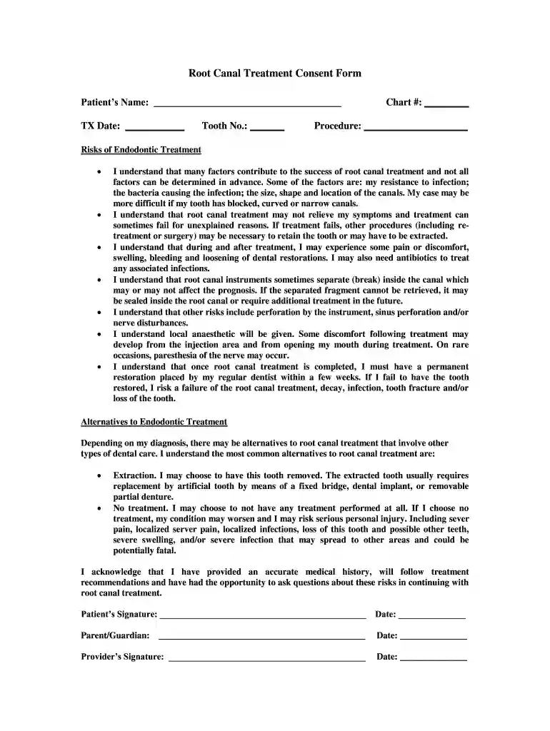root canal consent form Preview on Page 1