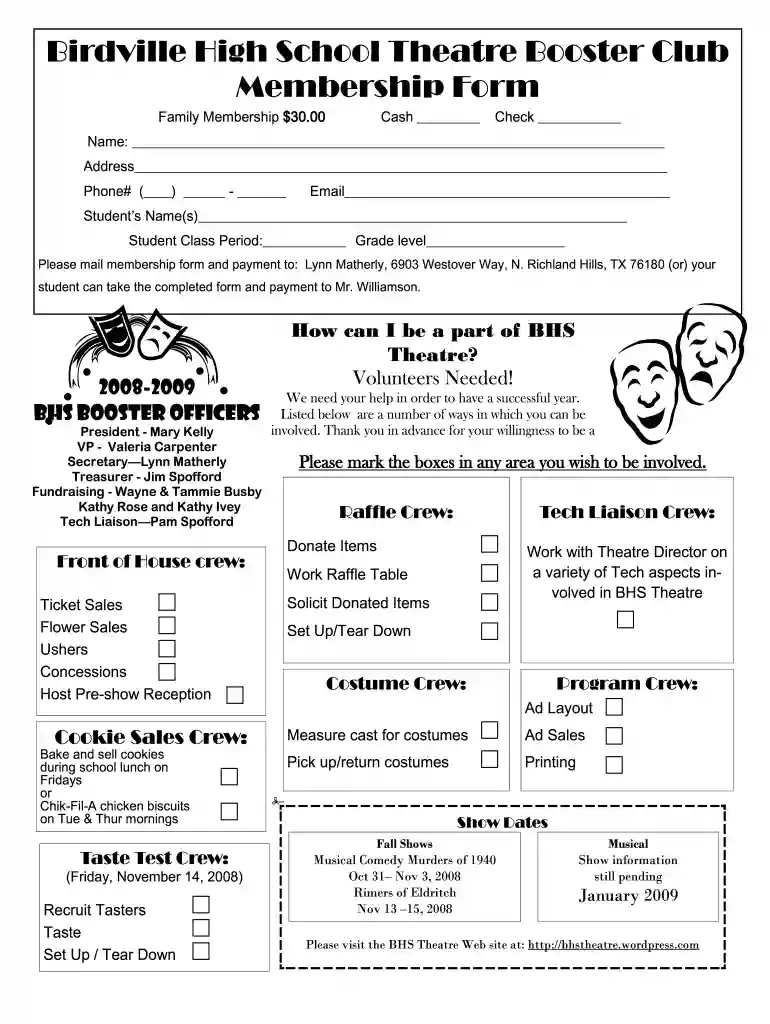 booster club membership form template Preview on Page 1