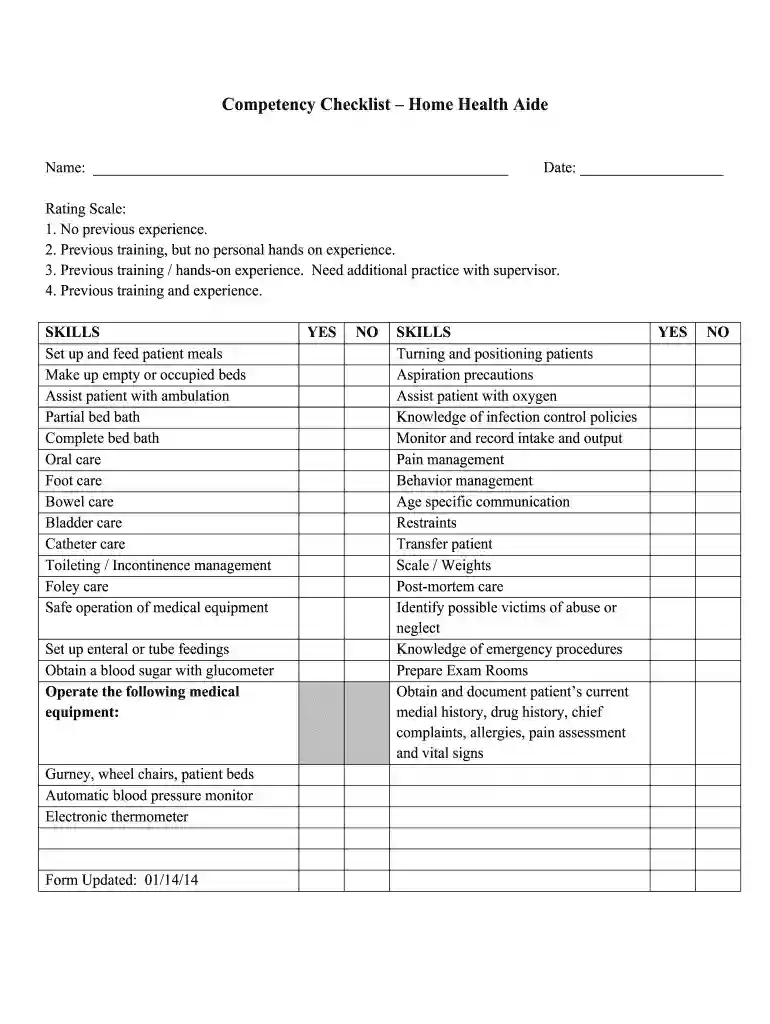 home health aide skills checklist Preview on Page 1