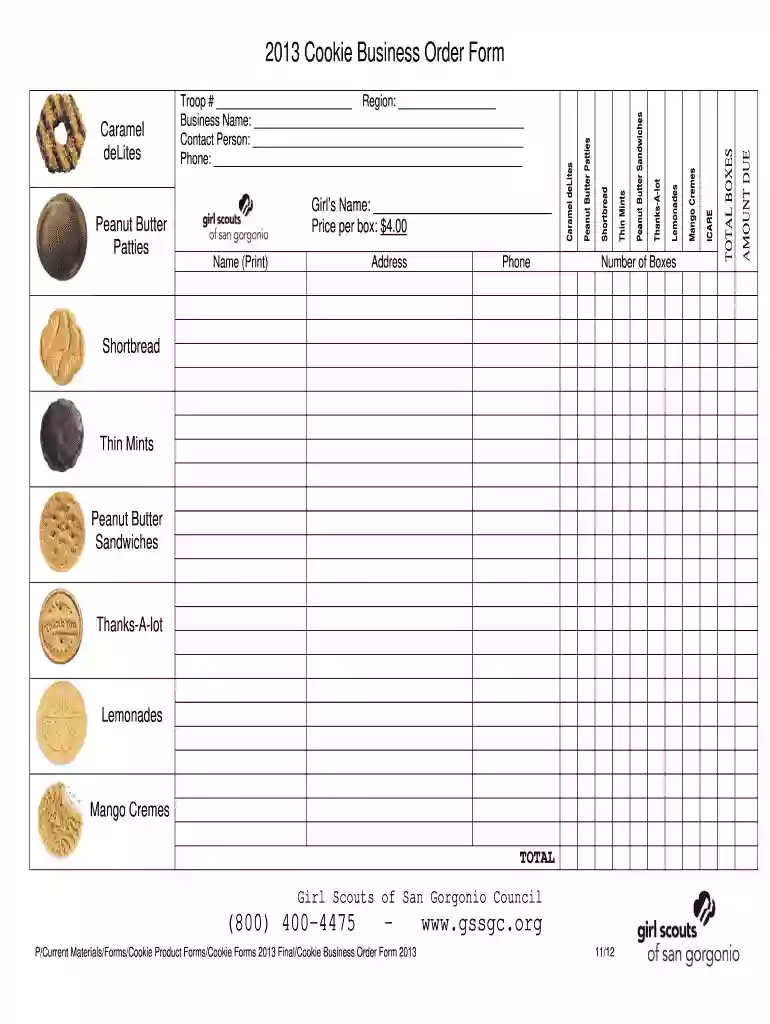 girl scout cookie order form Preview on Page 1