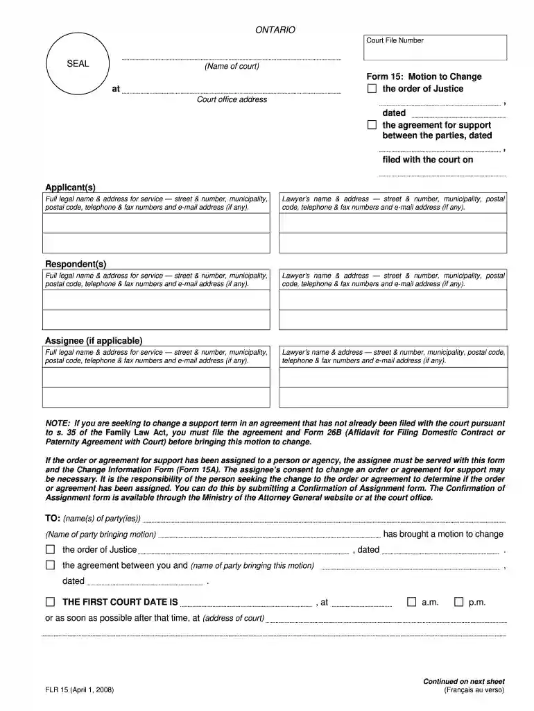 form 15 motion to change Preview on Page 1