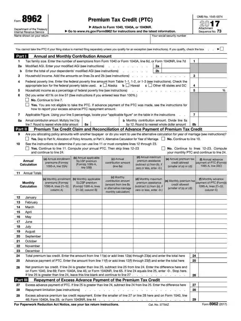 2017 form 8962 Preview on Page 1
