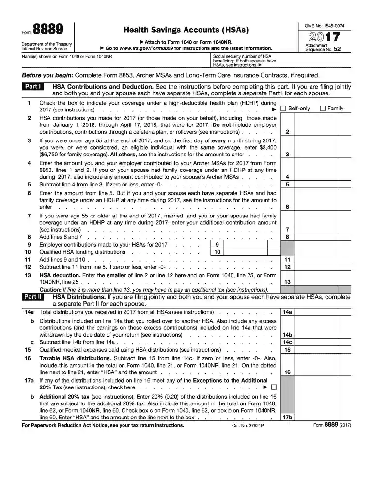 2017 form 8889 Preview on Page 1