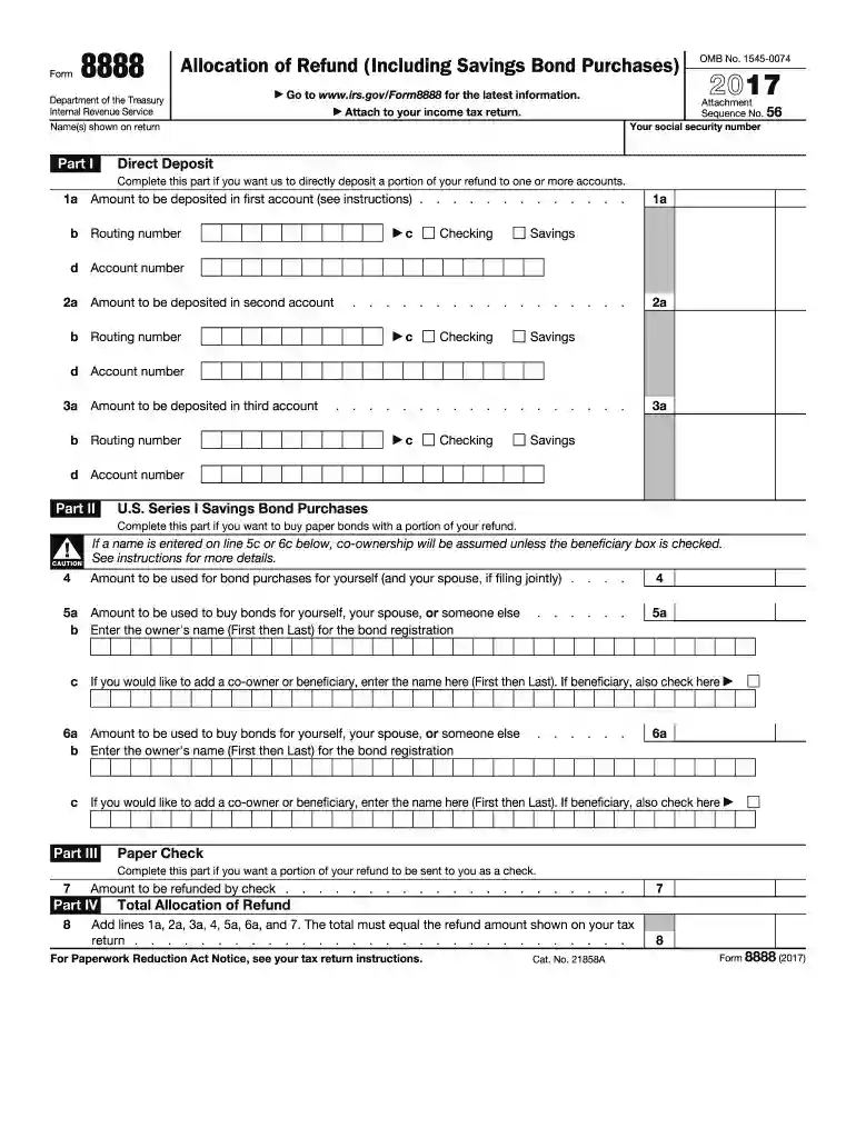 irs form 8888 2017 Preview on Page 1