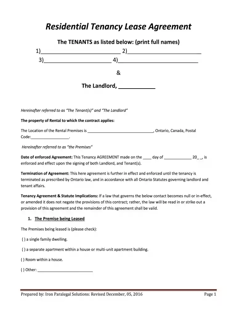 ontario standard form residential tenancy agreement 2021 Preview on Page 1