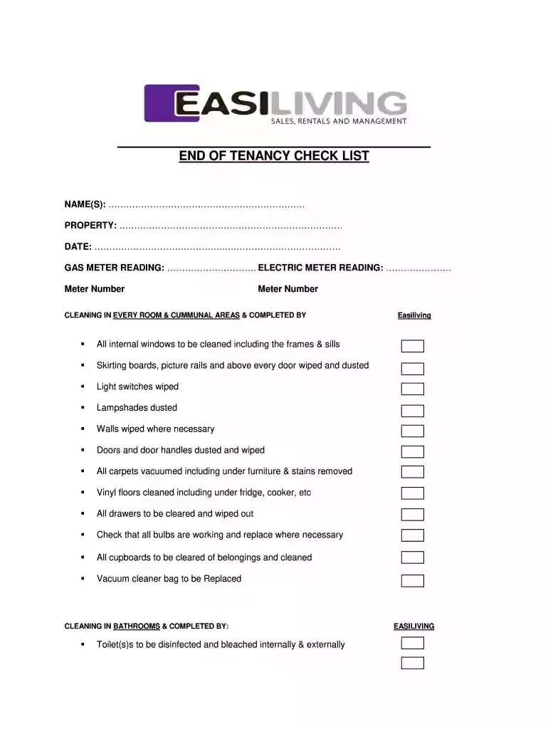 end of tenancy checklist template Preview on Page 1