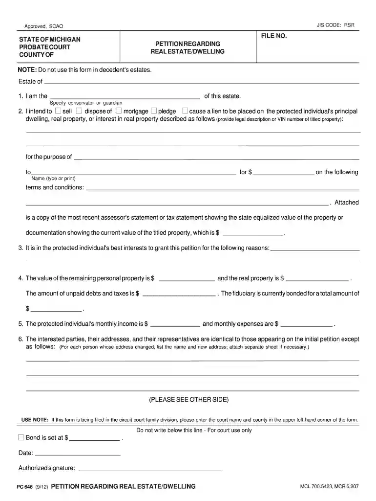 Petition Regarding Real Estate Dwelling - Michigan Courts - State of - courts mi Preview on Page 1