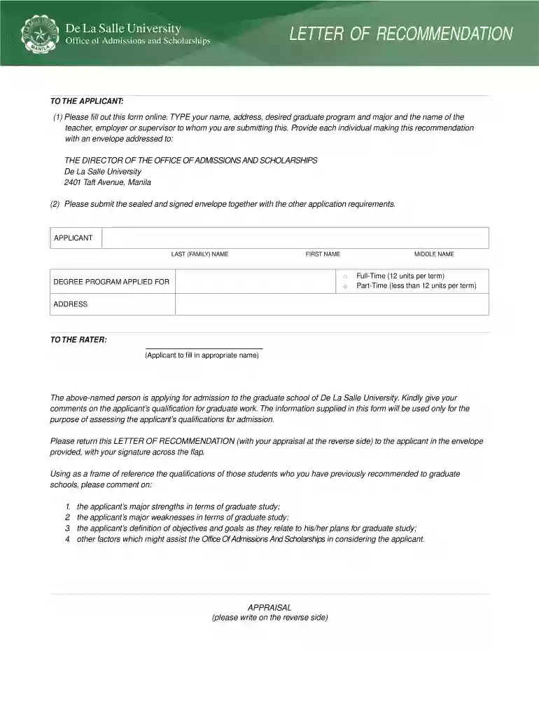 dlsu recommendation letter Preview on Page 1