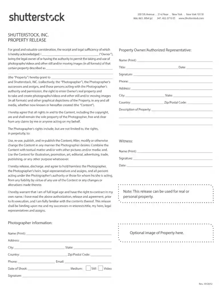 shutterstock property release form download Preview on Page 1