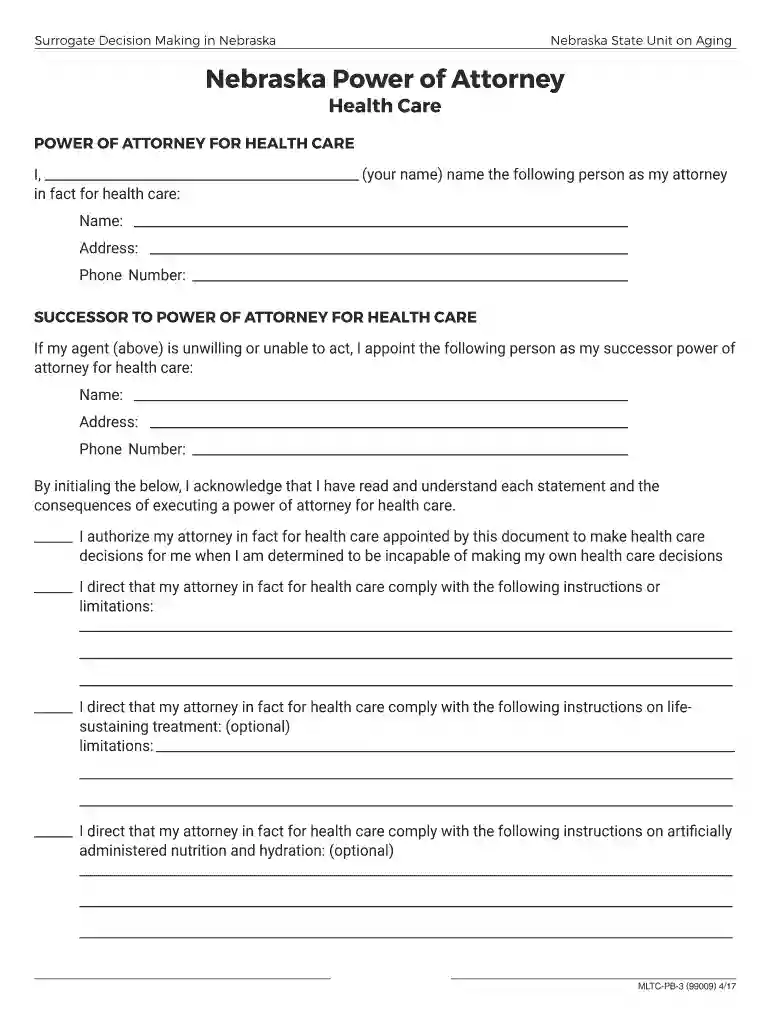 nebraska power attorney form Preview on Page 1