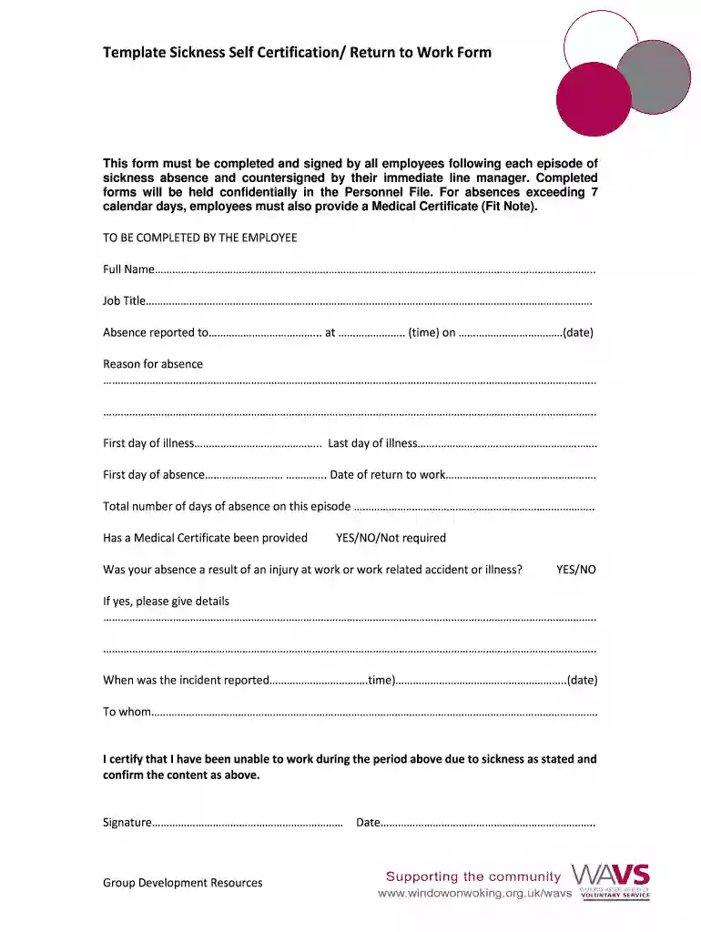 self sick certificate Preview on Page 1