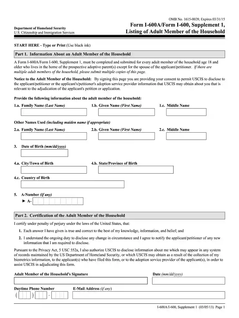 i 600 supplement 1 2013 form Preview on Page 1