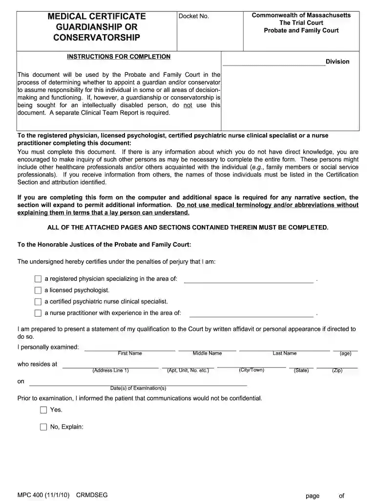 medical certificate massachusetts Preview on Page 1