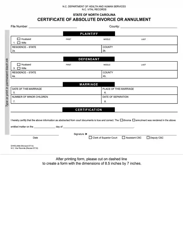 certificate of absolute divorce nc Preview on Page 1
