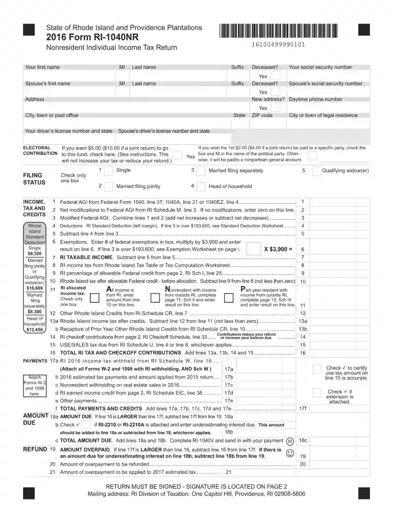 form ri 1040nrDocHubcom 2016 Preview on Page 1