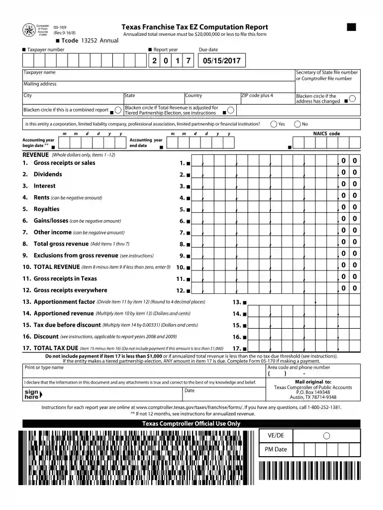 texas franchise tax ez computation report 2016 form Preview on Page 1