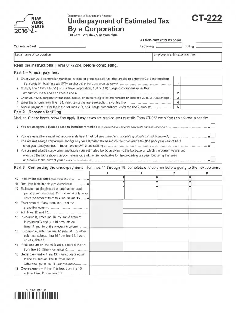 ct 222 new york 2016 form Preview on Page 1