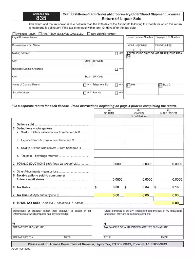 arizona form 835 Preview on Page 1