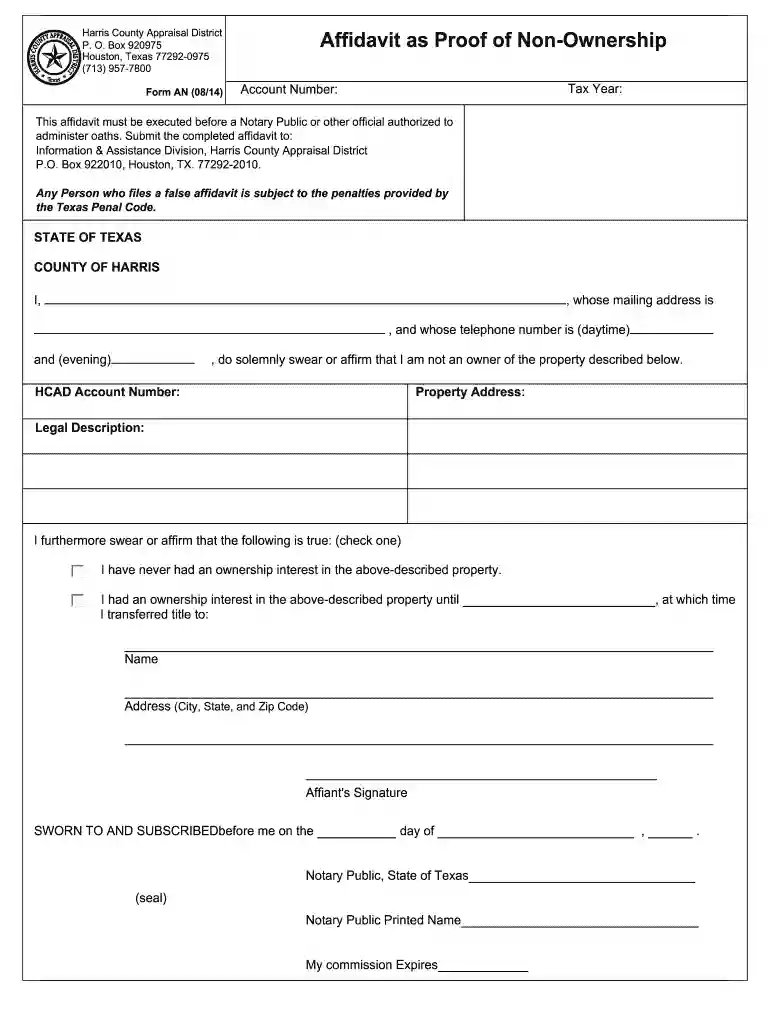 affidavit of non ownership Preview on Page 1