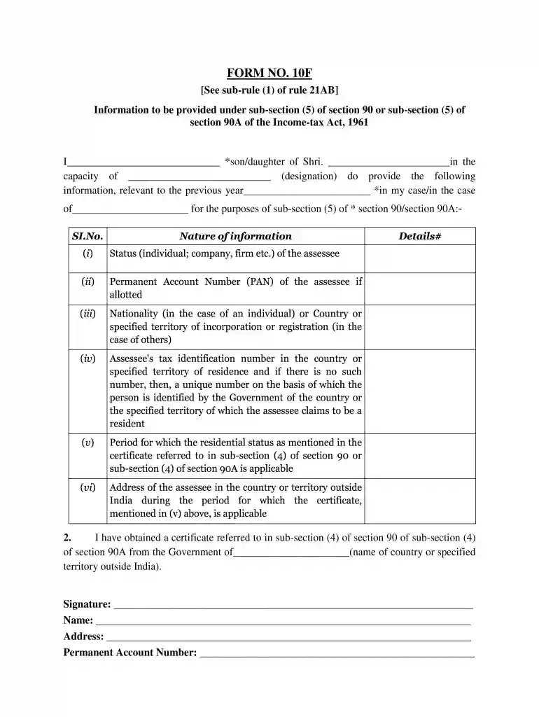form no 10f india Preview on Page 1