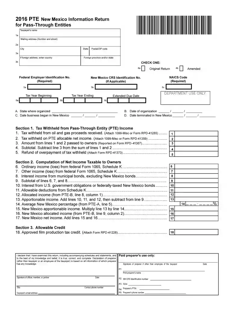 Pass-Through Entity - Taxation and Revenue New Mexico Preview on Page 1