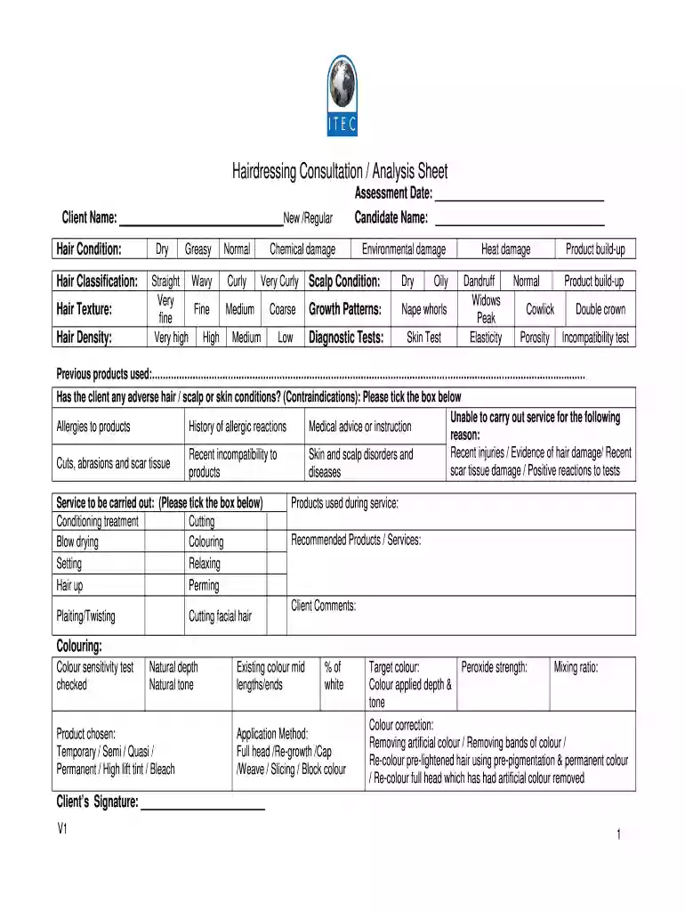 hair analysis form Preview on Page 1